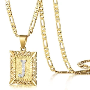 Initial Letter Pendant Necklace for Mens Womens, 14K Gold Plated Square Capit... - Picture 1 of 7