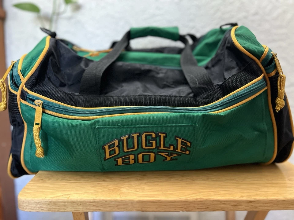 Bugle Boy Green Duffel Bag with Yellow Trim and Multiple Zipper Pockets - Image 1 of 4