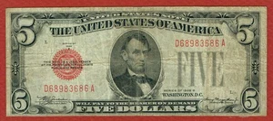 1928-D LTN RED SEAL $5 FR#1527 F/VF - Picture 1 of 2