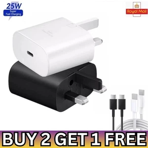 25W Fast Charger Adapter Plug & Data Sync Cable For Samsung Galaxy Phones Type C - Picture 1 of 13