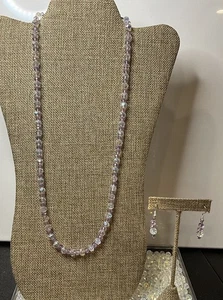 Collana Orecchini 925 Fatti a Mano AB Viola Lavanda e Cristallo Trasparente Perline 24” Q - Foto 1 di 5