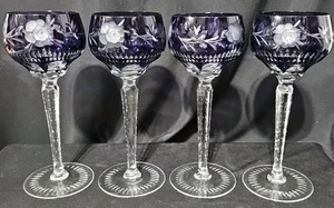 4 Nachtmann Traube groß 8 1/4" lila geschliffen auf klare Wein Hock Gläser - Bild 1 von 6