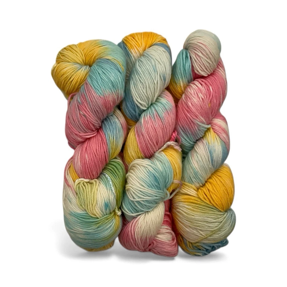 3-Merino Wool Yarn Hanks Pastel Blue Pink Yellow White Tye Dye 3.6 Oz Each - Image 1 of 1