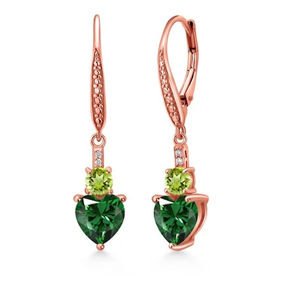 18K Rose Gold Plated Silver Nano Emerald Peridot and White Lab Grown Diamond - Image 1 of 4