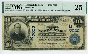 1902 PB $10 First National Bank Goodland, Indiana Fr#624 PMG 25 - Picture 1 of 2
