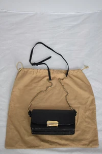 Burberry Black Leather Gold Chain Shoulder Crossbody Wallet On Chain Clasp Bag - Picture 1 of 23