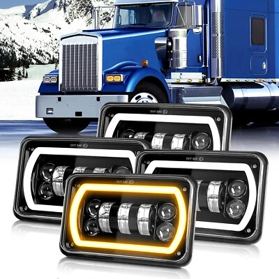 4pcs 4x6'' 90W Led Headlights Hi-Lo Sealed Beam for Peterbilt Kenworth T800 W900 - Image 1 of 4