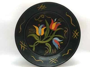 Plato de pastel Tole pintado a mano vintage ~ pintado Julia Longenecker de Lancaster PA - Imagen 1 de 4