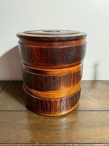 Vtg Solid Wooden Chinese Theme 3 Tier Round Stacking Container/ Box Decor - Picture 1 of 15