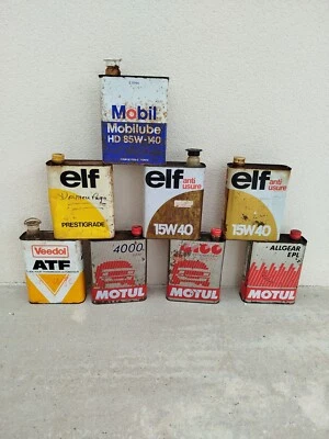 Lot 8 Bidons Huile Ancien Elf Mobil Motul Veedol Décoration Garage Oil 80s 90s - Photo 1/4