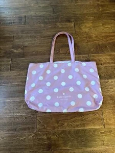 KATE SPADE PARK DOT TOTE OVERSIZED CANVAS BAG PINK WHITE POLKA DOTS PURSE - Picture 1 of 5