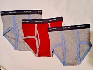 3pk FRUIT OF THE LOOM sz LARGE GRAY/RED/GRAY FULL CUT BRIEFS UNDERWEAR BOXER NEW - Picture 1 of 1