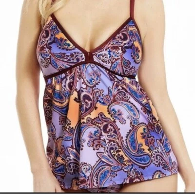 NWT Antonio Melani Mulberry Purple Paisley RSC Tankini Swim Top M - Image 1 of 4
