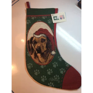 Miniature Dachshund Christmas Stocking Red Green Paw Print Picken 19" New - Picture 1 of 7