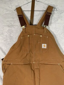 Carhartt Overalls Mens 46x30 Brown Bib Double Knee Quilted Union Made USA. - Picture 1 of 11