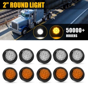 2" Round 9-LED Side Clearance Marker Trailer Truck Light Fleet White Amber - Picture 1 of 12