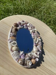 Handmade Hawaiian Seashell And Amethyst Mermaid Mirror - Picture 1 of 5