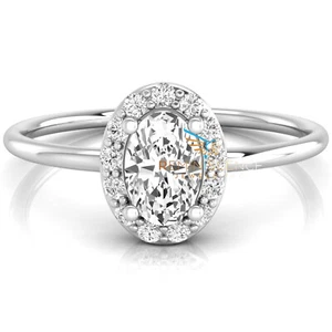 0.56 TCW Oval & Round Lab Grown Diamond 925 Sterling Silver Halo Wedding Ring - Picture 1 of 9