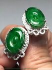 Boucles d'oreilles clous or beignet vert émeraude jadéite jade or blanc 18 carats diamant