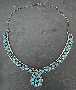 Navajo Indianerschmuck Collier mit Kingman Türkisen STERLING signiert (S 6966) - Bild 1 von 5