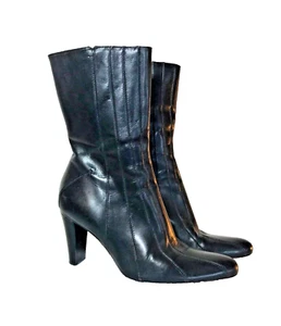 ARTURO CHIANG SHORT Boots Black Leather Stacked Heels Women's Size 8 - Picture 1 of 11