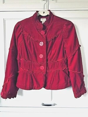 Elevenses Jacket Short Red Corduroy Sz 4 Tiny Ruffle Trim Victorian Style  - Image 1 of 4