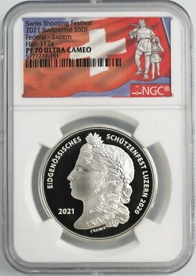 2021 Switzerland Swiss Shooting Festival Silver 50F Hab-112a NGC PF70 UCAM - Image 1 of 2