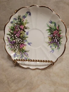 Vintage Heritage England Bone China Saucer With Purple Flowers Ribbon - Picture 1 of 4
