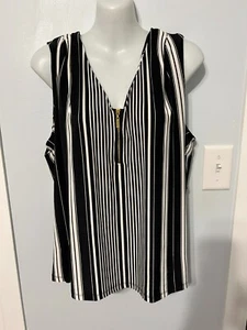 NWT INC Black & White Striped V-Neck Sleeveless Tank Top        Plus Size 1X - Picture 1 of 3