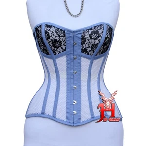 Heavy Duty Steel Boned Over Bust Waist Trainer Black Mesh Extreme Corset - Picture 1 of 7