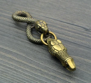 Antiqued Brass Snake Keychain Keyring Wallet Jeans Waist Buckle Clip Keys Holder - Picture 1 of 10