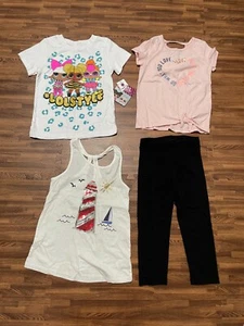 Lot of 4 pcs Kids Girls Various Brands: 3 pcs Tops and 1 pcs Leggings - Picture 1 of 6