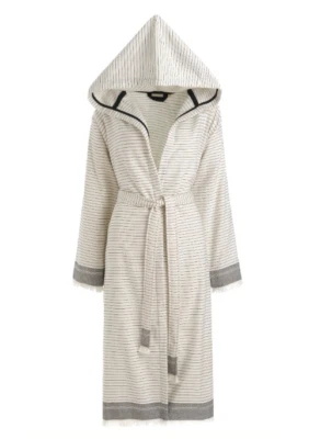 Toalla Turca Oliva y Lino Marfil Negro Rayas Con Capucha Colección Bliss S/M Foto 1 de 4