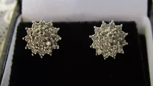 Diamond Cluster 9k Gold, Stud Earrings, Formal Wedding Stud Earrings - Picture 1 of 12