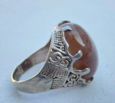 Anillo 100% Natural Yemení Marrón Aqeeq Hígado Ágata Plata Sufí Chiíta Hombres خاتم عقيق Foto 1 de 4