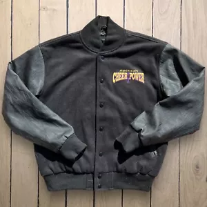 VINTAGE Letterman Jacket Cheer Power National Champion Black Leather Wool - Picture 1 of 9