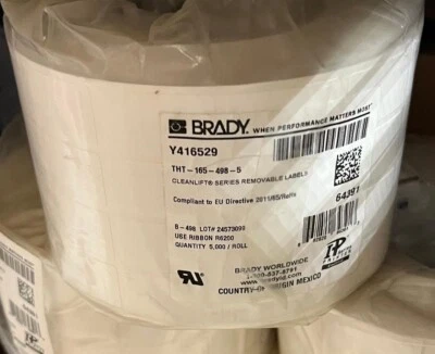 Brady Y416529 THT-165-498-5 CEANLIFT SERIES REMOVABLE LABELS 5,000 ROLL