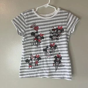 Disney Store Girls Minnie Mickey Mouse Shirt Short Sleeves Striped Tee Size 5/6 - Picture 1 of 5