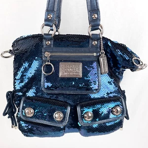 Coach Poppy Spotlight Blue Sequin Shoulder Handbag Tote - Picture 1 of 17