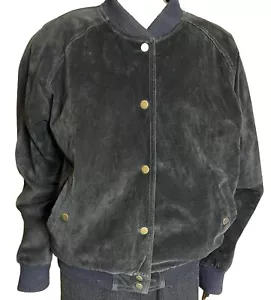 Vtg 90s EVAN DAVIES Black Suede Leather Bomber Jacket Varsity Letterman Grunge 8 - Picture 1 of 10