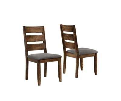 Silla de comedor con respaldo de escalera de madera, gris y marrón, juego de 2 - posavasos 106382 Foto 1 de 4