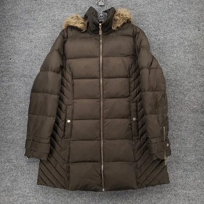 Kenneth Cole реакции куртка женщин XL коричневый искусственного меха отделки парка пуховик с капюшоном - Изображение 1 из 4