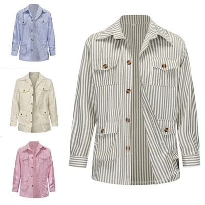 Men Striped Long Sleeve Cardigan Casual Mid Length Jacket for Spring Autumn - Image 1 of 4