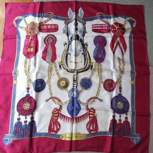 HERMES Frontaux et Cocardes Carre 90 Silk Scarf Red No Box Used from Japan 09K - Picture 1 of 5
