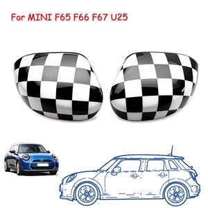 Checkered Side Mirror Cover Caps For MINI Cooper F65 F66 F67 U25 2025-2026 - Bild 1 von 7