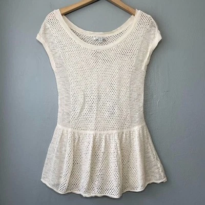American Eagle Size Small Cream Peplum Top Boho Coquette Crochet Romantic - Image 1 of 4