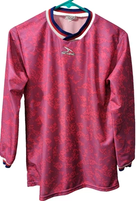 Camiseta de fútbol Score juvenil talla grande rosa oscuro rojo blanco azul manga larga YL Foto 1 de 4