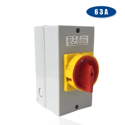 63A Isolator Switch YMD11-63D ON/OFF 2 Position 3 Pole Cam IP65 Waterproof Box - Image 1 of 4