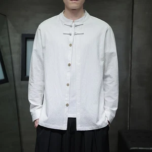 Spring/Summer Chinese-style Cotton and Linen Long-sleeved Shirt Retro Tang Suit - Picture 1 of 24