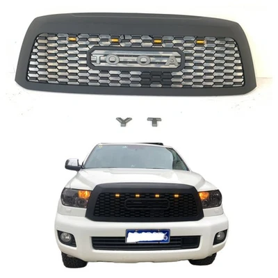 Rejilla delantera negra apta para Toyota Sequoia 2010-2018 con luz LED Foto 1 de 4